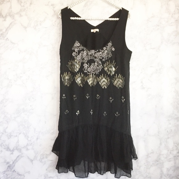 Sundance Tops - Sundance black beaded ruffle tunic size medium